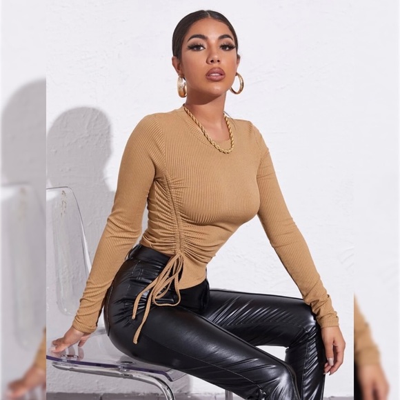 SHEIN Tops - “Drawstring Detail Rib-Knit Tee”